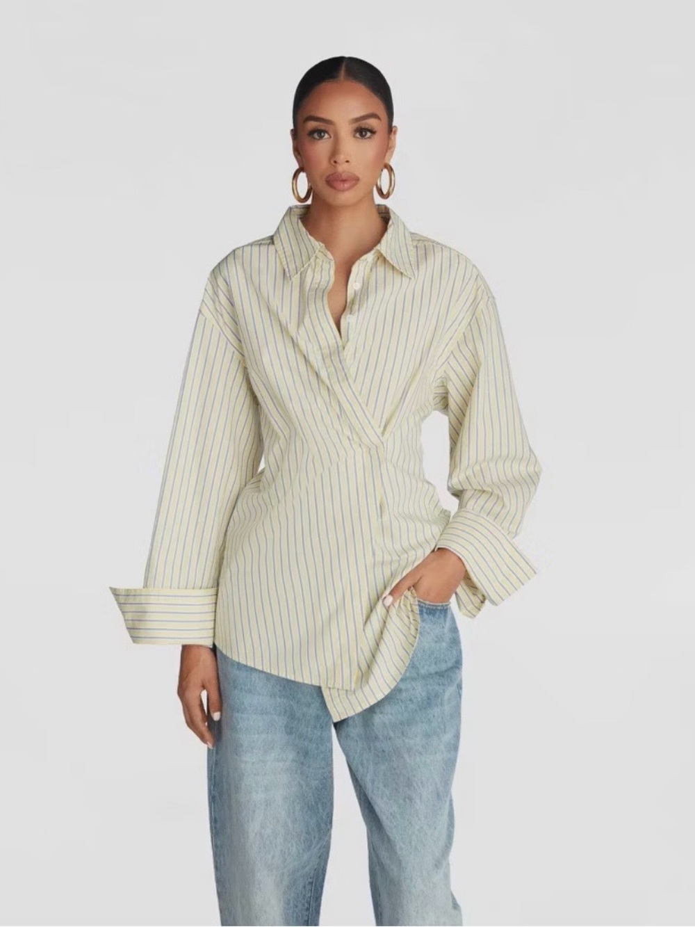 KBB by KAHLANA Women's Long Sleeve Button-Down 'The Wrap Shirt' - NWT!